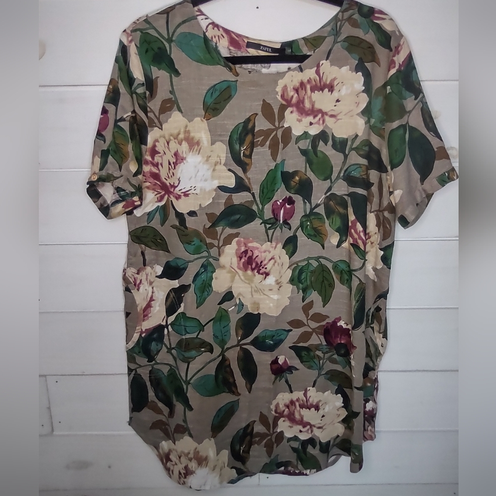 Zaful Floral Mini Dress in Beige, Green, Cream